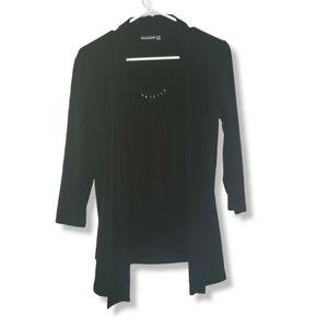 Croft & Barrow Small Black Open Front Cardigan W/ Attached Top 3/4 sleeves